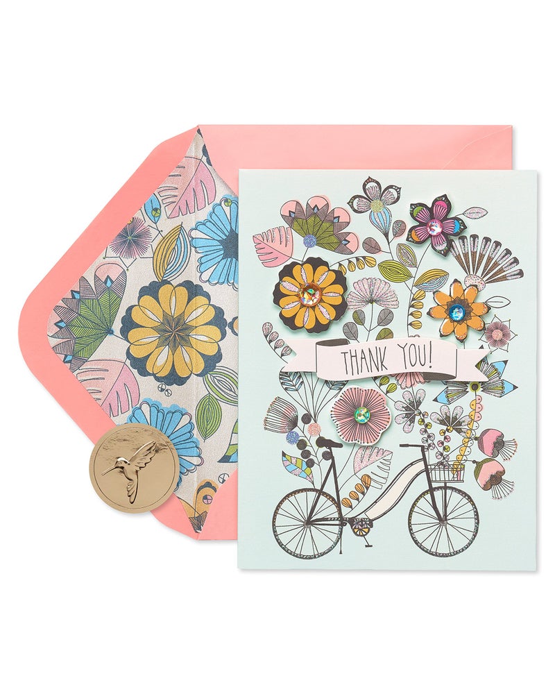 Papyrus Thank You Cards with Envelopes, Flowers & Bike with Glitter (8-Count) - Image 1
